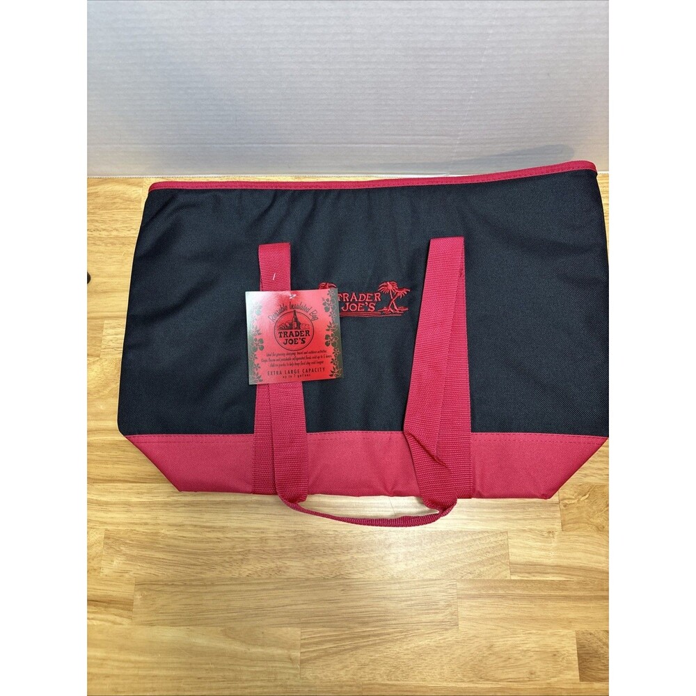 Trader Joe's Cooler Tote Bag Insulated Shopper Black Red Reusable NEW